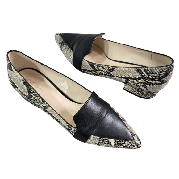 Cole Haan Marlee Skimmer Snake Embossed Low Block Heel Pointed Toe Loafers - Picture 1 of 10